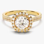 Double Pave Shank Halo Moissanit Nisan Yuzuk (1.00 Ct)