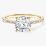 Cushion Cut Lab Grown Elmas Nisan Yuzuk With Pave Set Side Stones (2.00 Ct)