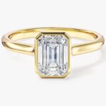 Bezel Emerald Lab Grown Elmas Nisan Yuzuk (1.00 Ct)
